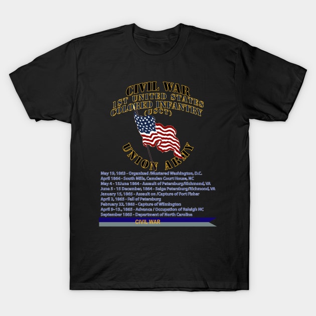 Civil War - 1st United States Colored Infantry (USCT) - USA w Streamer Civil War X 300 T-Shirt by twix123844